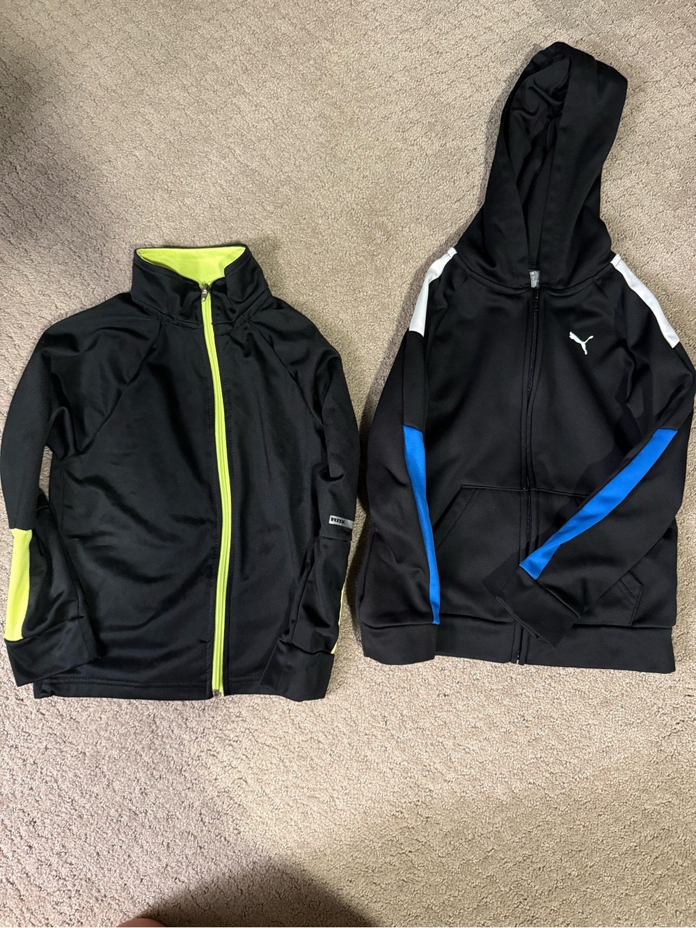 PUMA Kids' Black Hoodie with Blue Accents (size 6) and RBX zip down (size 5/6)